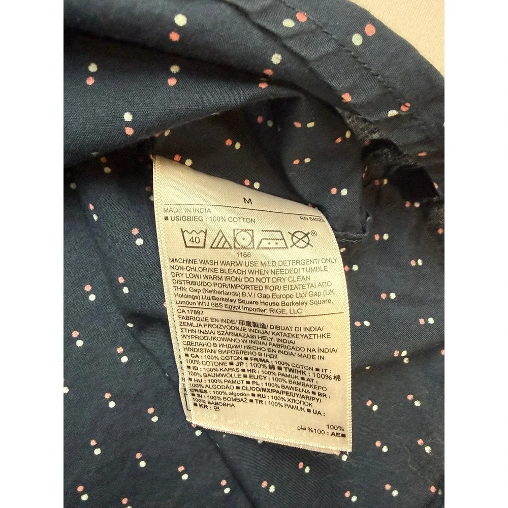 BANANA REPUBLIC Mens Medium Slim Navy Pink Polka Dot Short Sleeve Button Up Z15